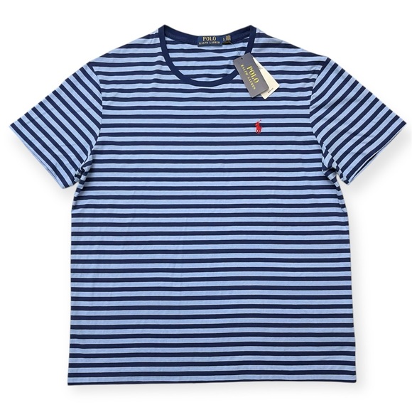 Ralph Lauren Men's Striped Tee in Navy and Sky Blue - Picture 1 of 4
